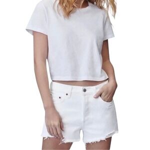 ARITZIA DENIM FORUM The Yoko Hi-Rise Short Women 28 White Denim Cut Off Button